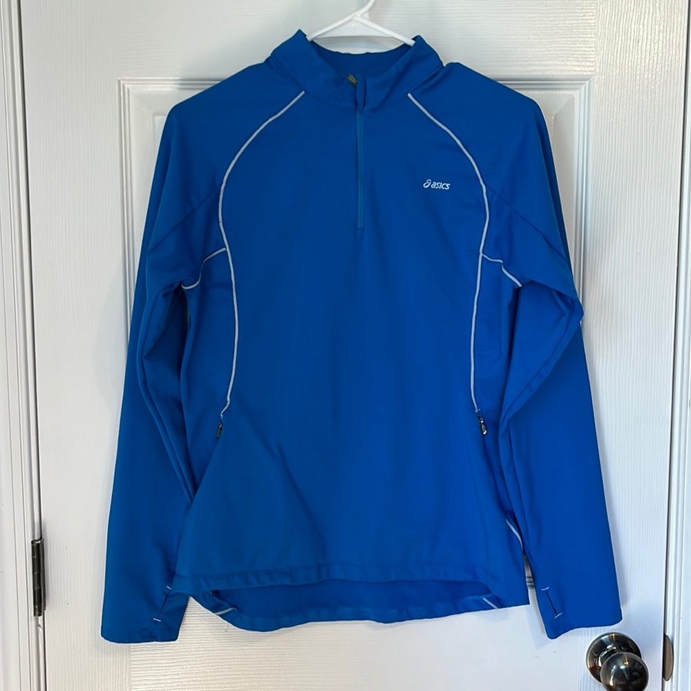 Asics Blue White Lightweight Quarter Zip Pullover Sweater Size Medium